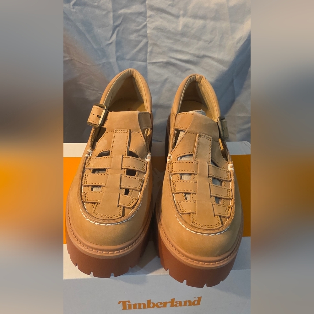 Timberland Stone Street Platform Buckle Shoes Beige Nubuck Women SZ 9 NWB Defect - Picture 2 of 10